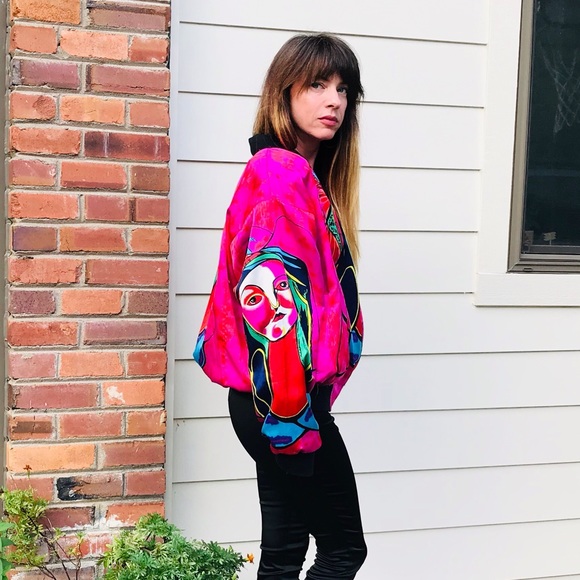 SOLD Vintage 90s silky bomber jacket OSFM - Picture 2 of 10